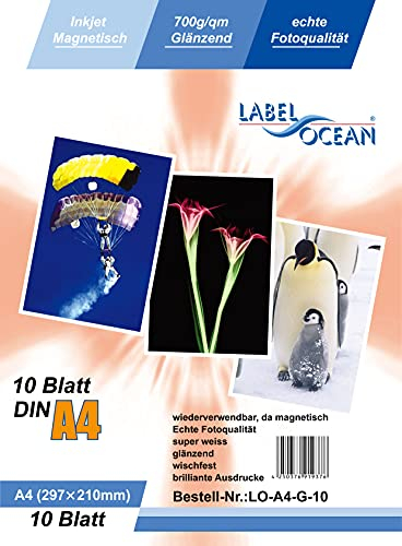 LabelOcean LO-A4-G-10 A4 Fotopapier magnetisch, Magnetpapier 10 Blatt glänzemd