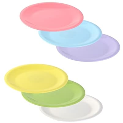 Engelland 6er Set farbenfrohe Dessertteller Kinderteller Kuchenteller Kunststoffteller Plastik flach bunt stapelbar leicht klein bunt BPA-frei