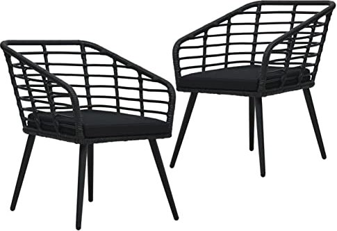 Atlojoys Gartenstühle 2 STK. mit Auflagen, Gartenmöbel, Balkonstühle, Chair Outdoor, Hochlehner, Balkonmöbel, Essstühle, Balkon Stuhl, Bistrostuhl, Poly Rattan Schwarz