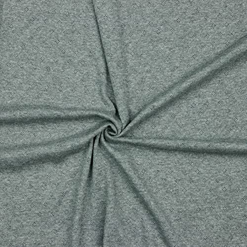 0,5m Pointoille-Stoff Feinstrick-Jersey Baumwollstoff Oeko-Tex Feinstrick Ajour Lochmuster, Farbe:grau meliert