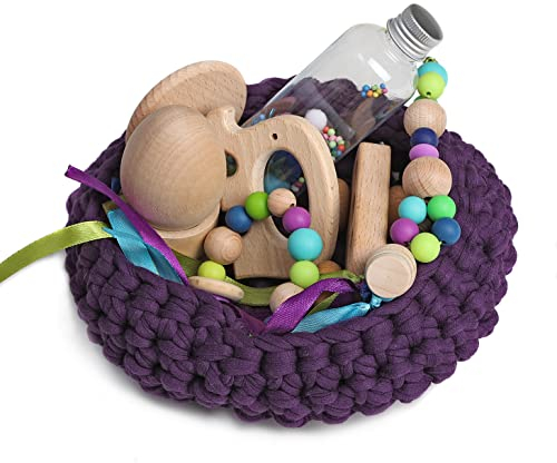 Cesto tesoros bebé. Cesto sensorial bebé. Juego estimulación sensorial Montessori para bebés entre 4 y 18 meses. ¡Más que un juego para el aprendizaje de tu bebé! COLOR MORADO
