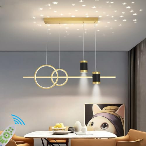 Lanekd 100cm LED Pendelleuchten Höhenverstellbar Esszimmer Esstisch Hängeleuchte Wohnzimmer Hängelampe Moderne Kreative Mit Sternenhimmel Designer Kronleuchter Küchen Bar Gold Hängend Lamp (Gold)