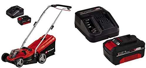 Einhell Tondeuse à Gazon sans Fil GE-CM 18/33 Li Kit Power X-Change (18 V, 33 cm Largeur de Coupe) & Starter Kit Batterie et Chargeur Power X-Change (Lithium-ION, 18 V, 4.0 Ah Batterie)