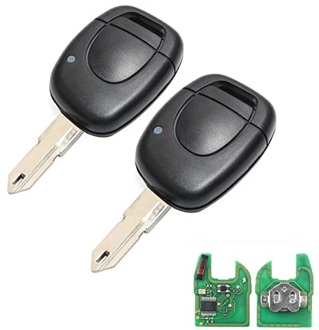 Heart Horse Coque de clé 1 Bouton Boitier Clef télécommande Clio 2, Clé de Voiture Télécommande pour Re-Nault Twingo Clio 2 Master Kango avec 433Mhz PCF7946 Chip (2pcs)
