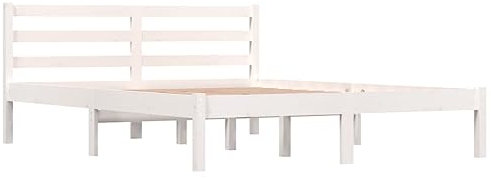 vidaXL Cadre de Lit Cadre à Lattes sur Pied Lit Adulte Meuble de Chambre à Coucher Lit Double Sommier à Lattes Blanc Bois Massif de Pin 140x190 cm