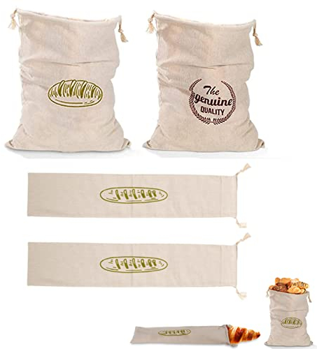 4 Pièces Sac à Pain en Lin, Sac de Stockage de Pain, Sacs Stockage de Pain Avec Cordon de Serrage, Postuler à Sacs pour Pain, Autres Produits D'épicerie(Beige)