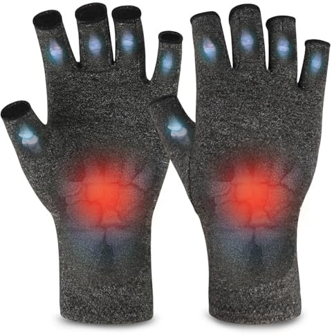 AovYoo 1 Pair Fingerless Arhritis Compression Gloves Raynauds Gloves Rheumatoid Osteoarthritis Wrist Supports -Hand Pain Relief (S, Grey)