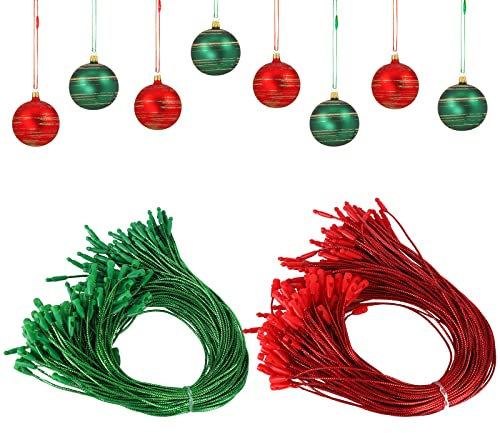 Christmas Ornament Hangers Ropes with Snap Lock 200pcs Christmas Red Green Hanging Ropes Hang Tag Polyester Ropes Fasteners Hanging Rope for Christmas Tree Decorations Price Tag, Bookmarks…