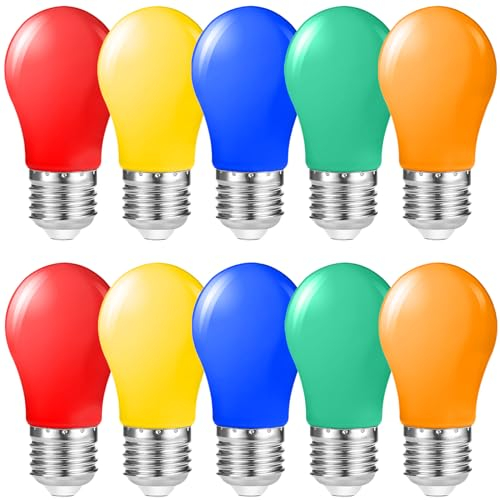 Suncan Bunte Glühbirnen E27, farbige LED Leuchtmittel Birnenform 1W E27 gemischt Rot Gelb Grün Blau Orange farbige Glühbirnen Party Glühbirnen, 10 Stück
