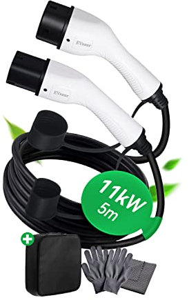 EVsaur Typ 2 ladekabel, 11kW, 3-Phasig, 16A 5M elektroauto ladekabel,Easy Gratis Tragetasche Für Model 3, e-UP, ID.3, Zoe, forTwo, Kona, e-Tron und andere EV, Elektroautos, PHEV