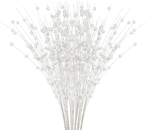 LFDecor 12 Stück Weihnachts-Glitzer-Beerenstiele, weiße Beerenzweige, künstliche Weihnachtsspieße, burgunderrote Zweige für Weihnachtsbaumschmuck, Hochzeitsvase, Heimdekoration, 39,9 cm