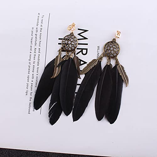 DAOMEI Vintage Böhmen Blaue Feder Ohrclips Ohne Piercing Für Mädchen Party Kein Ohrloch