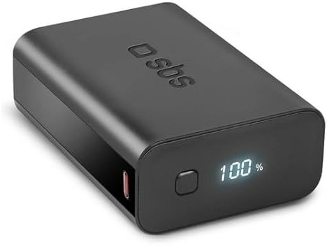 SBS NanoTube PowerBank HD, 20.000mAh, 20W Power Delivery, AFC, Power Bank con Ricarica Rapida, Display LCD, Tecnologia Alta Densità, USB-C, Caricabatterie Portatile da Viaggio, Design Compatto, Nero
