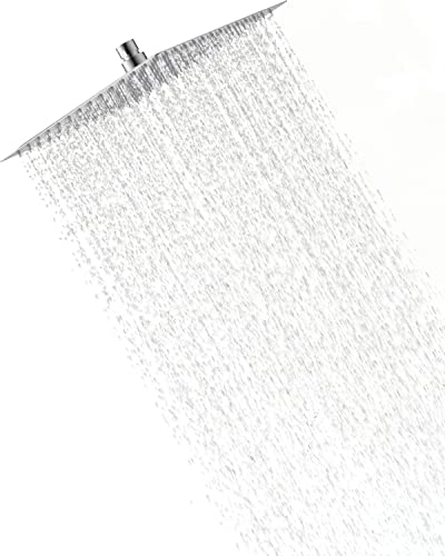 Hibbent Fixed Shower Head 12 Inch, Stainless Steel Rain Shower Head, Square Rainfall Shower Heads, Mirror-Like Appearance, Swivelling Beam Angle, Lush Shower Experience, Easy Installation, Chrome