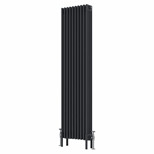 WarmeHaus 1800x470mm Vertical 4 Column Anthracite Cast Iron Style Radiator | Traditional Radiators, Central Heating, Bathroom Kitchen Living Room Rad, Designer Wall Mounted Column Radiator