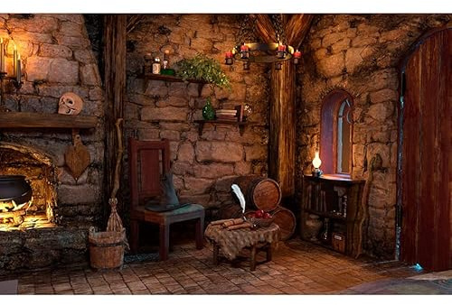 Mittelalterliches Märchen Stein Haus Party Dekor Hintergrund Gothic Interieur Zimmer Magie Verzaubert Halloween Pography Hintergrund Po
