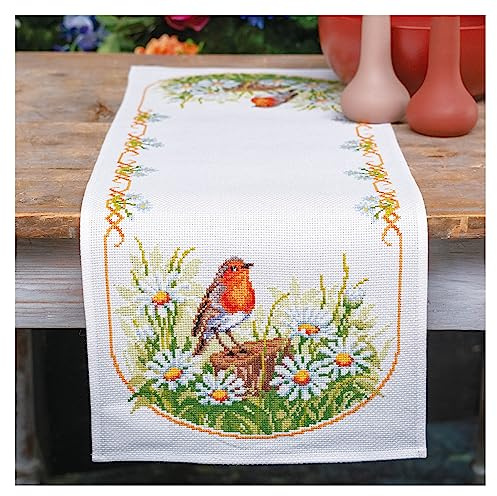 Vervaco Daisy and Robin Counted Cross Stitch Table Runner Set, Multi-Colour