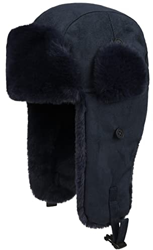 Seeberger Finola Fliegermütze Pilotenmütze Wintermütze Lapeer (L (58-59 cm) - dunkelblau)