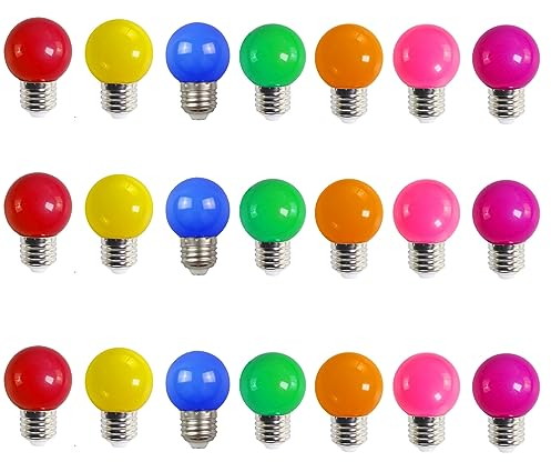 WULUN 21er-Pack farbige glühbirnen deko glühbirne 2 w led g45 Beleuchtungsbirnen, bunte Golfball-Lampen,glühlampe e27, gemischte Farben, Rot, Grün, Blau, Orange, Gelb，Rosa, Lila