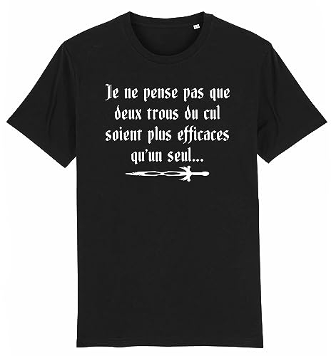 La French Touch T Shirt Kaamelott - Leodagan Deux Trous du Cul - pour Homme - Imprimé en France - Coton 100% Bio - Cadeau Kaamelott Original Rigolo (Noir, XXL)
