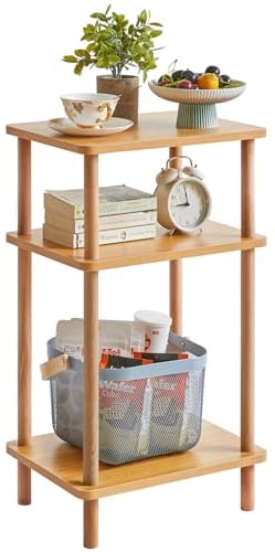 IBUYKE Holz Beistelltisch, Nachttische mit 3 Ebenen, 39x29x68.5cm, Couchtisch, Sofatisch, für Schlafzimmer, Wohnzimmer, Moderner-Design, Einfache Aufbau, Natürlich WST003N