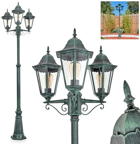 HOFSTEIN Kandelaber Hongkong, Außenwegeleuchte aus Metall/Glas in Schwarz-Grün/Klar, Wegeleuchte im Landhaus/Antik/Retro/Vintage-Design für Garten, Außenbereich, Hof, Höhe max. 245 cm, 3 x E27, IP44