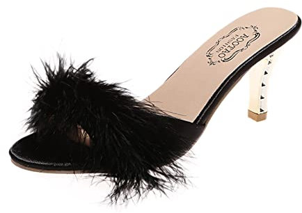 LOIJMK High Heels Sandaletten Damen Stiletto, Pumps Damen Sandalen Plüsch Dekoration Hausschuhe Mit Absatz Elegant Hoher Absatz Women Spitze Slippers Stöckelschuhe Partyschuhe Frauen Sandals