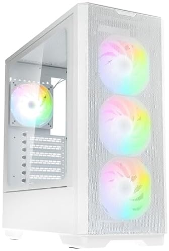 KOLINK Unity Solar PC-Gehäuse, GPU bis 400 mm, E-ATX-Motherboard, 4 x ARGB/PWM 120-mm-Lüfter, Gehärtetes Glas Halbpaneel, Mid-Tower, Weiß