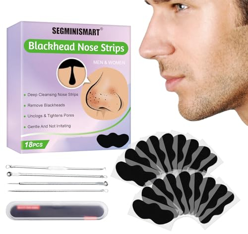 Mitesser Nasenstrips, Nasenstrips, Anti Nosestripes Mitesser, 18Pcs Pore Strips, Poren Reinigung mit Aktivkohle, Entfernen Mitesser und Unreinheiten, mit Mitesserentferner Komedonenquetscher Set
