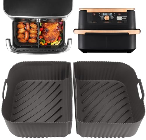 YQL Air Fryer Liners Silicone for Ninja Foodi Flexdrawer Dual Air Fryer 10.4L AF500UK/ AF500UKCP, 2PCS Reusable Air Fryer Liners/Ninja Airfryer Accessories/Airfryer Trays (Grey)