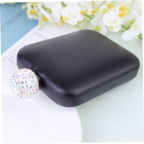 TOPBATHY Rhinestone Mini Wine Pot Stainless Steel Small Flagon Leakproof Travel Wine Bottle Compact Women Hip Flask Black