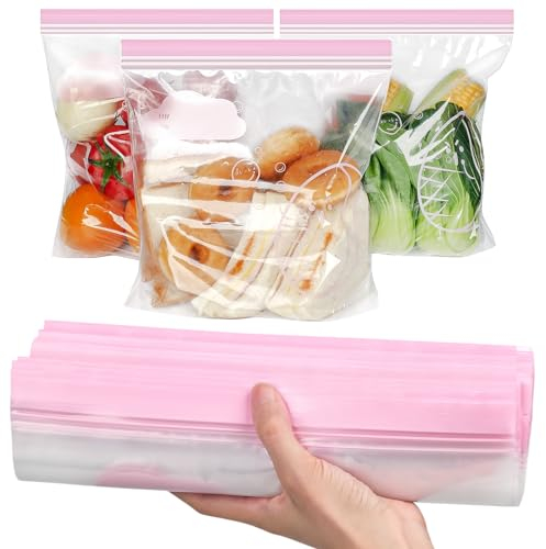 Szlishuo Reusable Heavy-Duty Plastic Food Storage Bags x 40, Double Sealed Clear Gallon Ziplock Bags with Expandable Bottom, BPA Free - Ideal for Veggies, Fruit, Candy