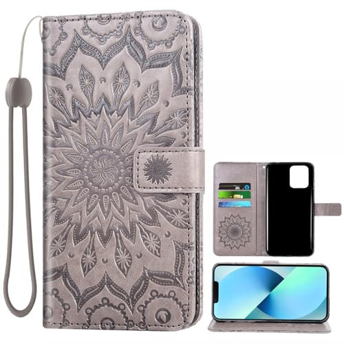 Auotu Custodia Case PU Pelle Flip Magnetica Custodiar Portafoglio Cover Per DOOGEE N50 Pro/DOOGEE N50S Smartphone (Grigio with Fiore Pattern)
