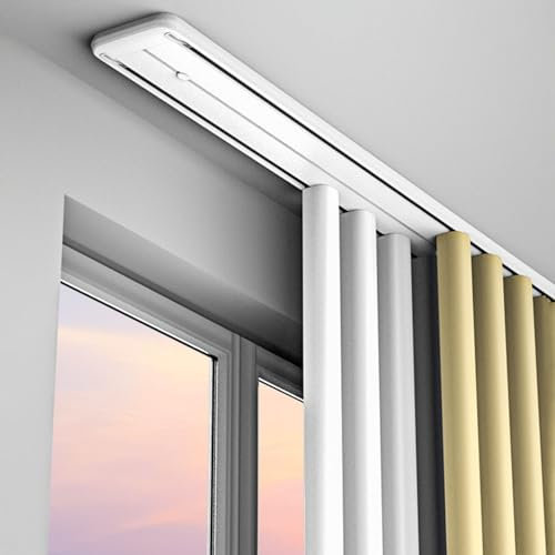 Gardinenschiene Stange Breites Vorhangschienensystem Für Fenster, Dusche, Schlafzimmer, Weiße, Robuste Vorhangstangen-Doppelschienen Zur Deckenmontage, Aluminium-Raumteiler-Vorhangstangen-Set Mit Clip