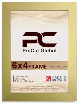 Procut Global Picture Frames 6x4 Gold - Modern 6x4 Photo Frames With Safe Perspex Front & Wall Hanging Hooks - Premium Synthetic Wood-Handmade Frames