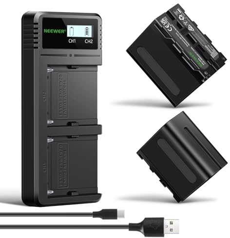 NEEWER NP-F970 Replacement Battery mit LCD Schnellladegerät Dual USB C Akku für Sony FX3/FX30/A7, für Canon R5, für Nikon Z8, Handycam, LED Videoleuchte Monitor, motorisierter Schieber, 2 Stück