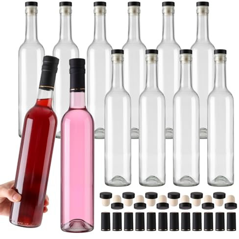 Alotpower Botellas de vino de 16 onzas con tapas en T y tapas retráctiles de sellado, paquete de 12 botellas de vino para hacer vino, botellas de vino vacías para vino espumoso, kéfir, bebidas,