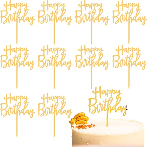 10 Pcs Cake Decorations, Happy Birthday Cake Topper Gold Cake Decorations Happy Birthday Decorations DIY Cake Supplies for Birthday Party