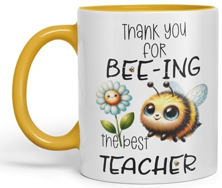 Vixar Teacher Thank You for Bee-ing The Best Teacher Ceramic Coloured Mug Cup for Tea Coffee Hot Brew 330ml 11Oz (G Yellow)