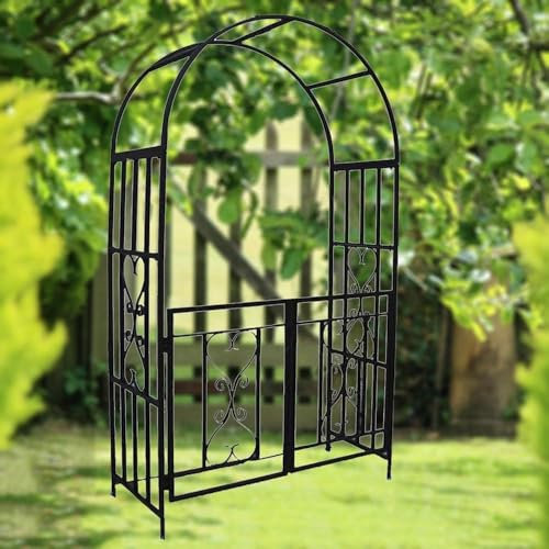 Wrobelax Arco decorativo de metal para jardín con puerta, arco, rosas, para exteriores, para plantas trepadoras, resistente a la intemperie (tamaño: 210 x 114 x 52 cm)