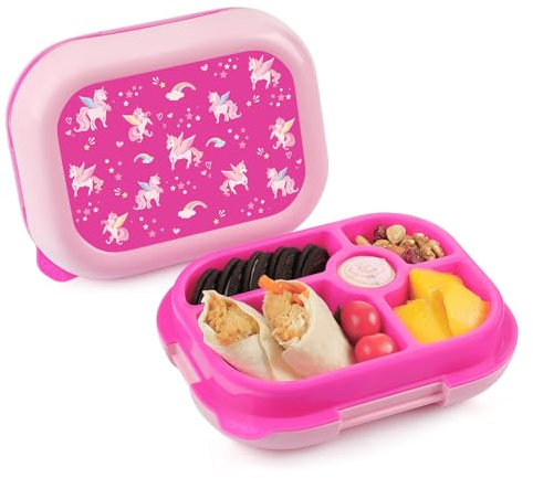 wooshwa Fiambrera Infantil - Bento Snack Lunch Box - Loncheras para Niñas Niños - Caja Almuerzo Infantil con Compartimentos - Sin BPA y apta para Lavavajilla - 745ml - Unicornio Rosa