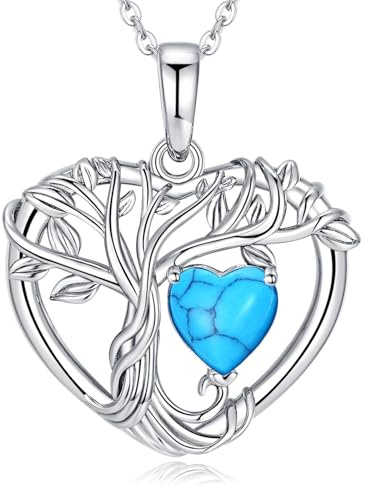 LOCIBLO Tree of Life Birthstone Necklace for Women Turquoise Jewellery