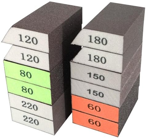 TayBong 12 Pcs Sanding Sponges, 60/80/120/150/180/220 Grit Sanding Blocks, Wet and Dry Reusable Sanding Block, Sanding Blocks for Wood, Crafts, Drywall, Metal
