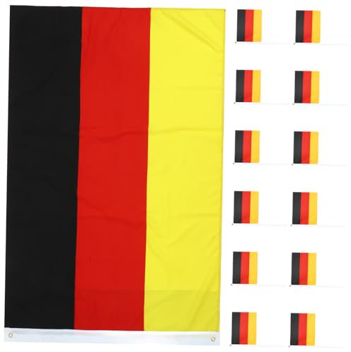 CANIGHT Deutschland Fanartikel Set 13 Teiliges Set Deutschlandfahnen Mit Stab Handheld Fahnen Für Sportveranstaltungen Partys Und Feiern 12 Kleine Und 1 Große Fahne Wimpel Für Fans Und Unterstützer