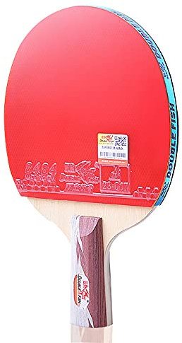 HSWOYEA Pala de Tenis de Mesa de 5 Estrellas, Raqueta de Ping Pong Profesional de Madera de 7 Capas, Mango de Cuerno, Goma aprobada por la ITTF, Mango Simple o Largo
