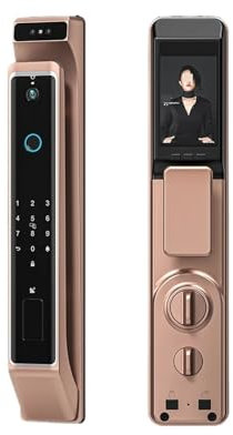 Serrure De Porte Intelligente Tuya WiFi, Reconnaissance Faciale 3D, Mot De Passe Numérique, Serrure De Porte Intelligente sans Clé avec Caméra, Serrure Électronique Conception élancée(ROSE-alexa01)