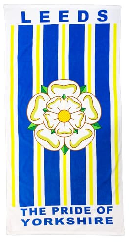 Beyond Happy Leeds Giant Yorkshire Rose Strand- und Badetuch, 100 % Baumwolle, 150 cm x 75 cm, Leeds Holiday Strandtuch, großes Badetuch für Leeds Sportfans