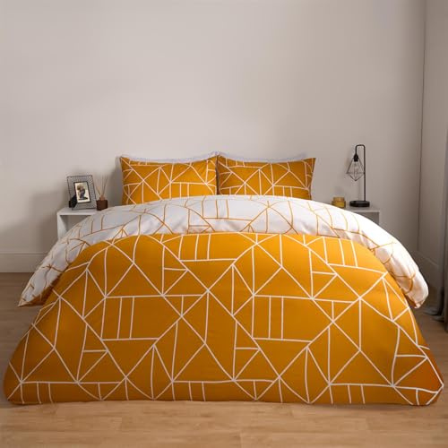 OHS King Size Bedding Set Bee Gingham, Soft Fabric & Microfibre, Neutral Grey Bee Print & Reversible Gingham Design, Duvet Cover & 2 Pillowcases, Grey-King Size