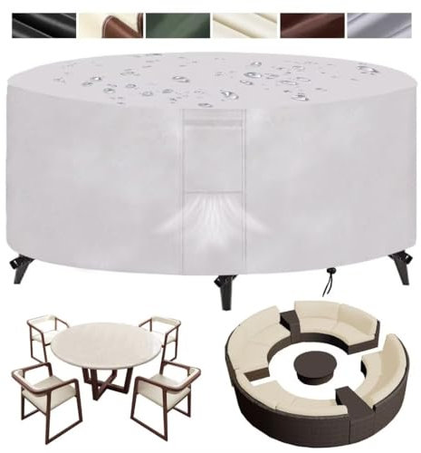 nvdsivee Abdeckung für Gartenmöbel Wasserdicht Abdeckplane für Gartentisch Rund Schutzhülle Gartenmöbel Winddicht 420D Oxford Gewebe Gartentisch Abdeckung Silber 90x90cm