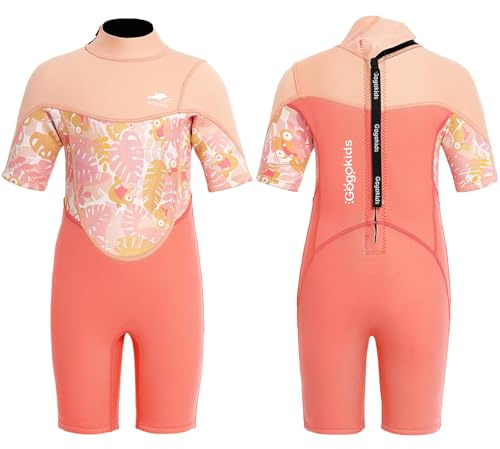 Gogokids Shorty Muta per Bambini, Muta in Neoprene da 2,5 mm per Bambini, Mute Bagnate Corte Con Cerniera Posteriore per Comfort e Calore, Muta UV per Nuoto, Snorkeling e Surf, Età 6-7 Ragazze, Rosa
